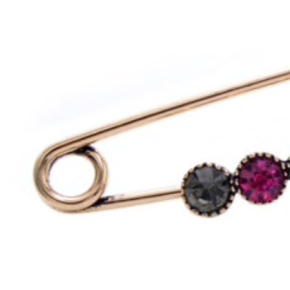 Black Crystal Goldtone Safety Pin Brooch - Picture 2 of 4
